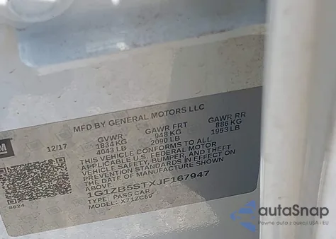 2018 Chevrolet Malibu 1Ls z USA, uszkodzony, nr VIN 1G1ZB5STXJF167947